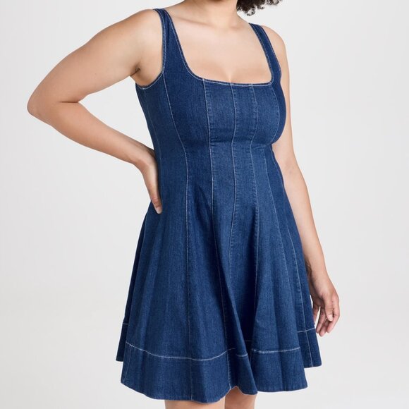 STAUD - Mini Wells Dress in Medium Wash Denim - Picture 7 of 10
